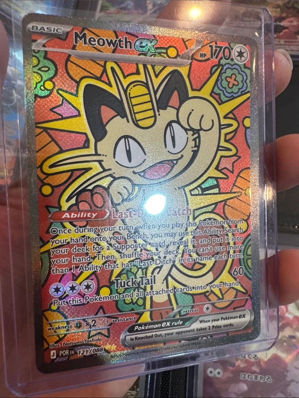 Pokemon Meowth ex Card - Yellow, Orange, Red Holo Art